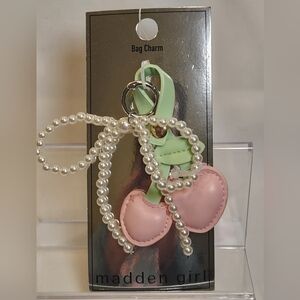 Madden Girl Cherry Heart and Cultivated Pearl Bow Bag Charm